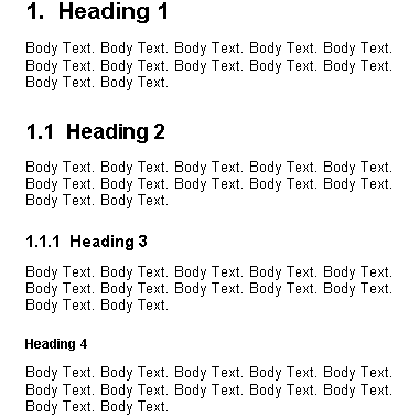 Heading type sizes and spacings